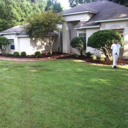 Perfectly mowed lawn with shaped trees